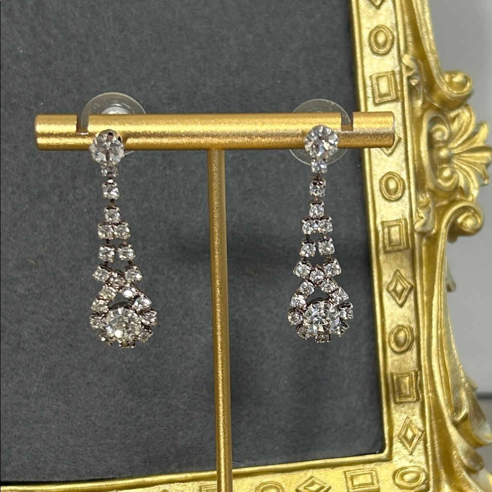 Vintage Silver Rhinestone Post Drop Earrings